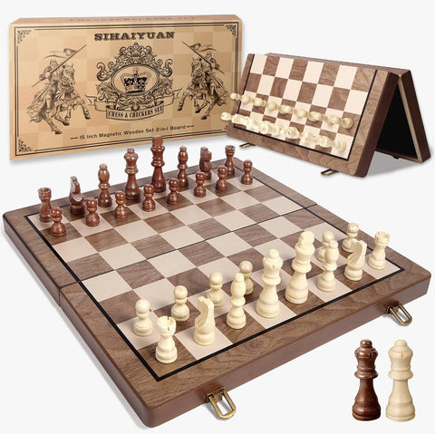 Sihaiyuan 15'' Magnetic Wooden Chess Board, New but a small bit of damage to one corner of case, open box