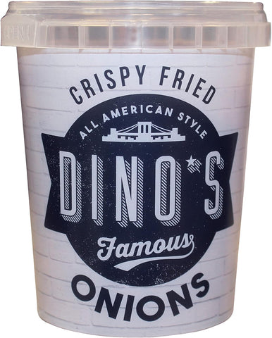 Dino's Famous All American Style Crispy Fried Onions Golden Crunchy Savoury Flavour 150 g Tub- best before 21/07/25, may be slight dented tub