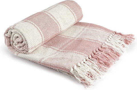 Emma Barclay Frisco Traditional Check Chair Sofa Setee Throw Over Blanket in Blush Pink - (127x152cm)- new but open bag