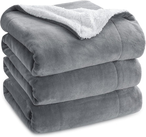 Bedsure Sherpa Fleece Throw Blanket King Size - Silver Grey, 230x270cm new but scruffy box