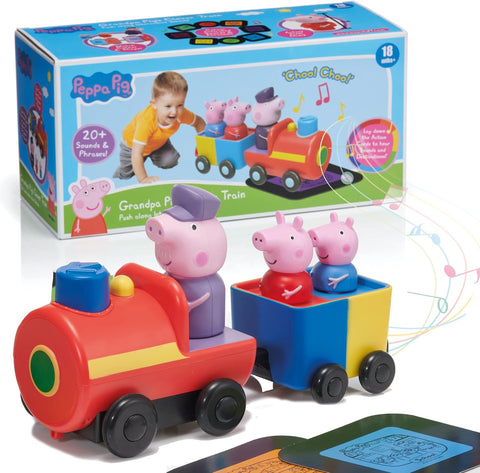 Wow! Stuff Peppa Pig Grandpa Pigs Clever Train, condition used -acceptable, scratching and cards marked, scruffy, broken box