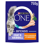 Purina One Coat & Hairball Chicken Dry Cat Food 750g, best before 11/25