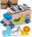 Jaques of London Wooden Shape Sorter Safari Bus, New, scruffy box