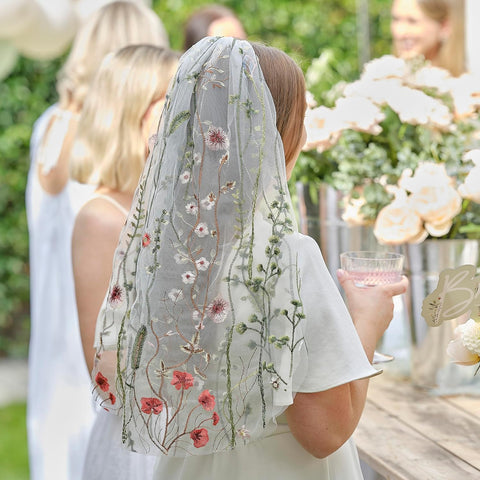 Ginger Ray Double Layered Embroidered Floral Veil, New but damaged box