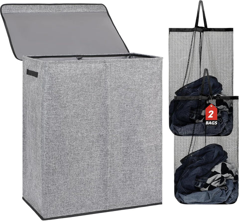 DOKEHOM 150L Double Laundry Basket with Lid and Removable Laundry Bags Colloge (Grey) new but no original packaging