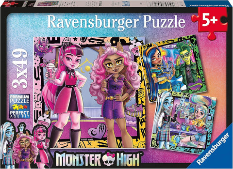 Ravensburger Monster High 3x49 Piece Jigsaw Puzzles, New but scruffy box, contents still sealed inside