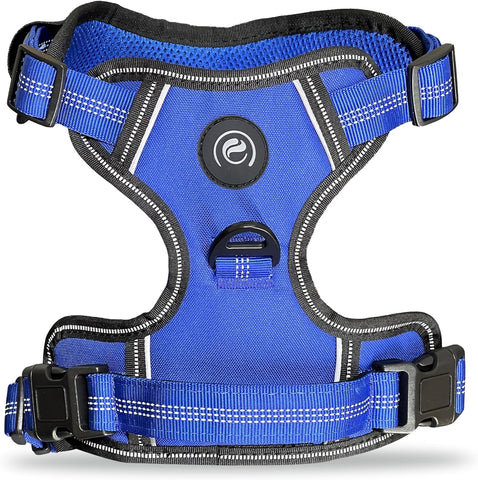 No Pull Dog Harness No-Choke Harness with 2 Leash Clips, Reflective Night Visibility (Blue - XL) damaged box (ref to3-1)