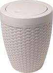 Addis 515799 Faux Rattan Round Bathroom Bin with Swing lid, Calico Linen, new but crack on the ring which does not affect usage