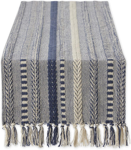 DII Farmhouse Braided Stripe Table Runner Collection, 15x72 (15x77, Fringe Included), French Blue- new but missing original packaging