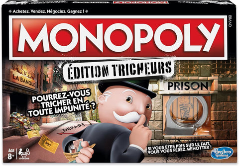 Mme Monopoly, edition tricheurs, French Version, used-good condition, 1 card communauté missing, the dice does not match, open- scruffy box