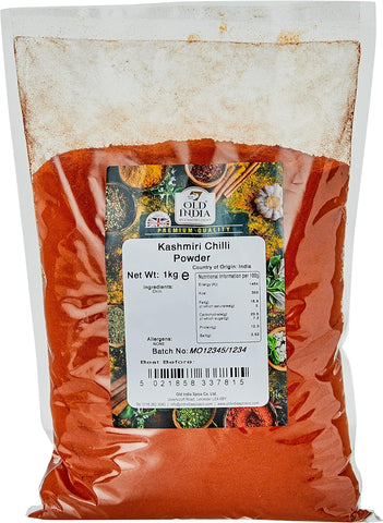 Old India Kashmiri Chilli Powder 1 Kg, best before 27/03/26