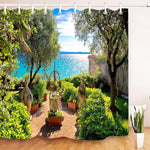 Sunny seaside garden with beautiful scenery Bathroom decoration, new -scruffy bag