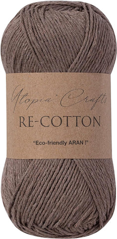 Utopia Crafts Re-Cotton Knitting Yarn, 4X 100g (Roman Coffee), condition new, ONLY 4 BALLS