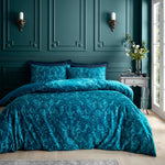Catherine Lansfield Bridgerton Regal Birds Soft Velvet Double Duvet Cover Set with Pillowcases Teal Green- used very good, like new wash before use
