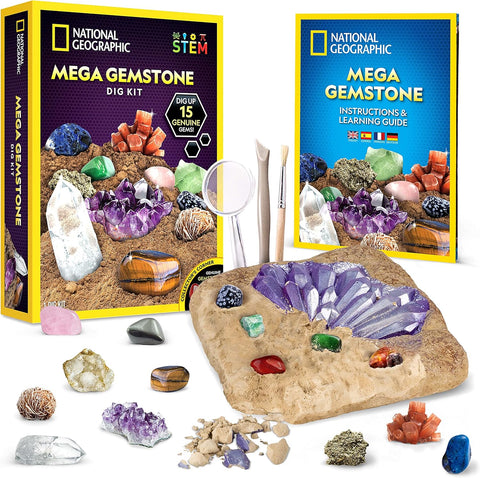 National Geographic Mega Gemstone Dig Kit, New but small bit of dig brick damaged