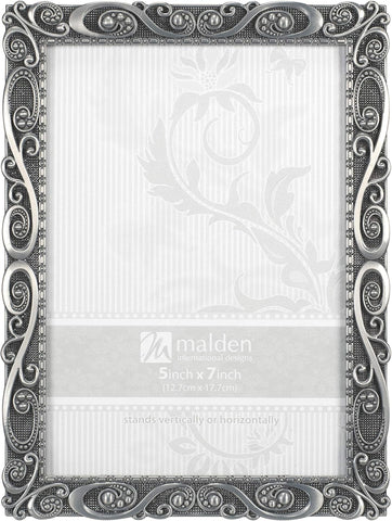 Malden International Designs Metal Picture Frame, 5x7'', Silver, New, scruffy packaging