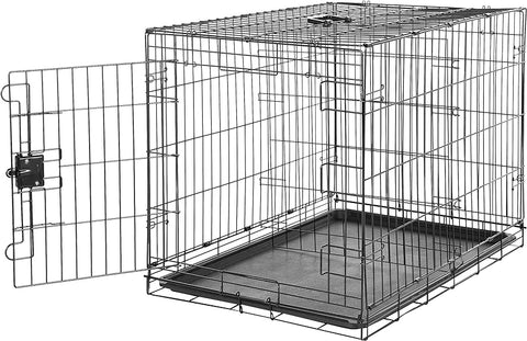 Amazon Basics Foldable Metal Wire Dog Crate with Tray, Black, 91 cm L x 58 cm W x 64 cm H condition: new but open box and product has been tested/assembled (ref t1)