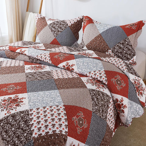 HoneiLife Quilt Set King Size, 3 Piece Patchwork Bedding Set, New, scruffy packaging