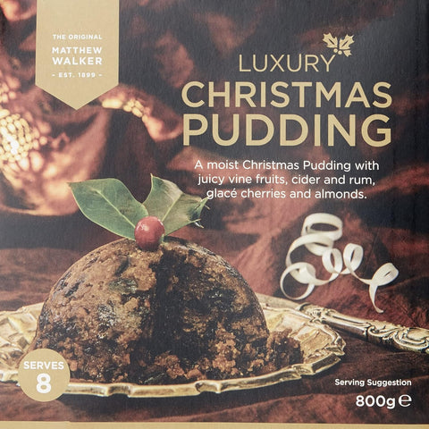 Matthew Walker Luxury Christmas Pudding 800g- best before 01/26- scruffy box, slight damaged and tapped