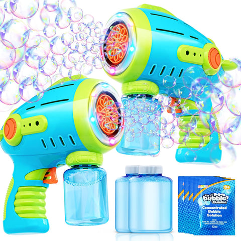 Sloosh 2 Packs Bubble Gun, New but missing 1 bottle of bubbles, damaged box