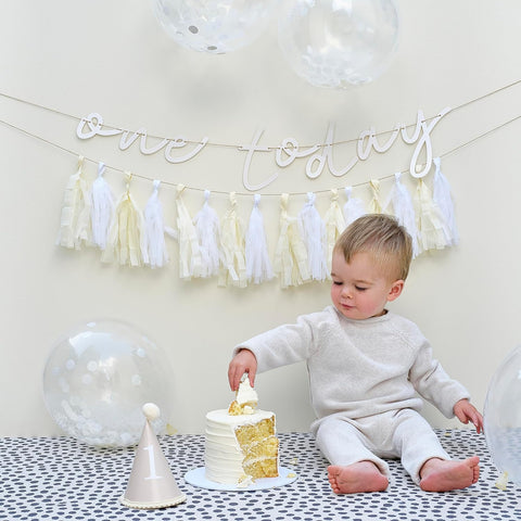 Ginger Ray Neutral First Birthday Cake Smash Decorations Kit, New, open, scruffy box