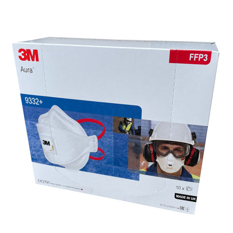 3M Aura 9332+ FFP3 Valved Respirator face masks - Box of 10 - best before 07/25- broken box still sealed-(ref TB1)