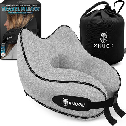 SNUGL Travel Pillow - Memory Foam Neck Cushion - Flight Pillow , grey size small , new but opened and scruffy box