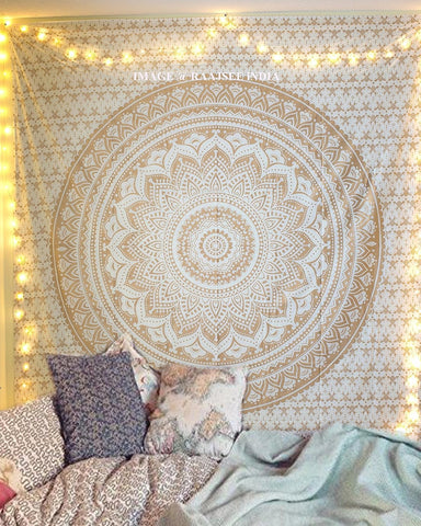 raajsee Metallic Gold Tapestry Wall Hanging Mandala new but missing original packaging