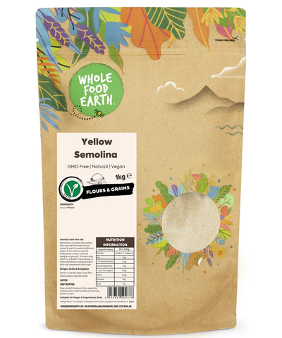 Wholefood Earth Yellow Semolina 1kg, best before 13/07/24
