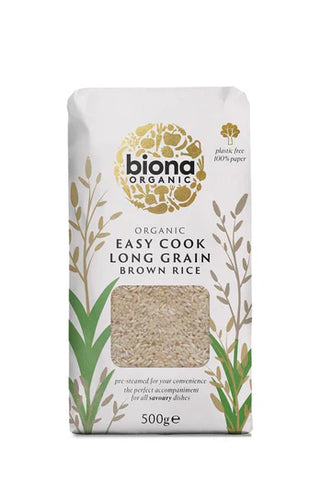 Biona Organic Long Grain Brown Rice 500g - Best Before 07/06/25, scruffy pack - (REF T17-3)