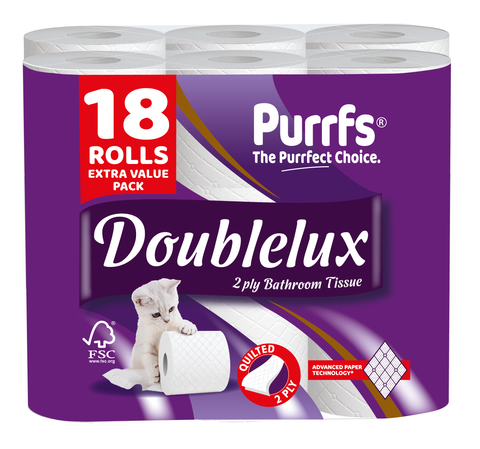 Purrfs Doublelux toilet tissue 2ply, 18 rolls