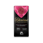 Divine 70% Dark Chocolate with Raspberry 90g - best before 05/25- scruffy pack