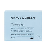GRACE & GREEN Non-applicator Tampons Super 18 units (ref A85, T8, E185)