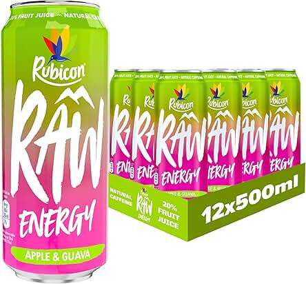 Rubicon RAW 12 Pack Apple & Guava 500ml Energy Drink , best before 07/25 , x3 cans missing , no packaging , some cans dented .