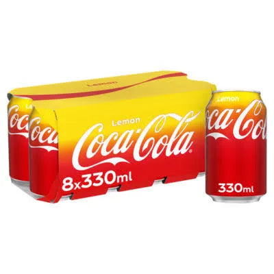 Coca-Cola Lemon 8 x 330ml, best before 06/25 , scruffy packaging ,