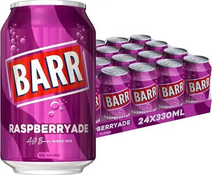 BARR since 1875, Raspberry Fizzy Drink Cans, Low Sugar x18 ONLY , broken packaging . Best before 06/25