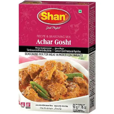 Shan Masala Achar Gosht Curry 50g, best before 02/26 ( box might be dented )