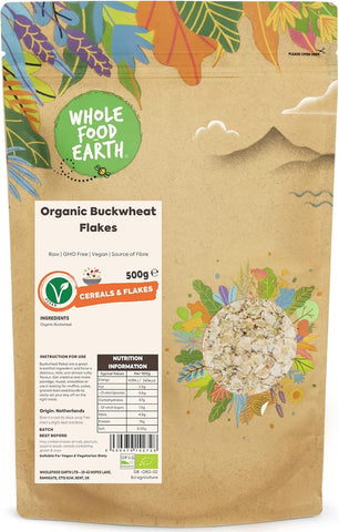 Wholefood Earth Organic Buckwheat Flakes 500g, best before 09/24