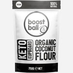 Boostballs Keto Kupboard, Organic Coconut Flour, Resealable Pouch, Vegan 750g , best before 9/24 , scruffy packaging