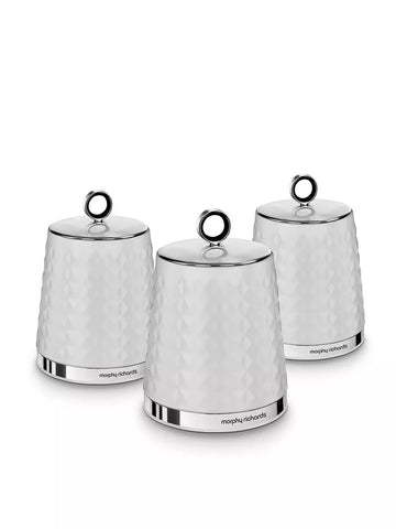 Morphy Richards Dimensions Set of Three Storage Canisters – White- new but small marks on canister edge, open/scruffy box