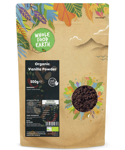 Wholefood Earth Organic Vanilla Powder 500 g | GMO Free | Certified Organic- Best Before 20/07/24- (Ref TG9-2)