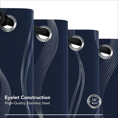 Deconovo blackout curtains eyelets with silver curve, 138 x 168 cm (height x width), dark blue, set of 2- new but no original packaging