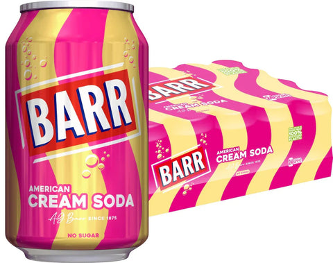 BARR since 1875 American Cream Soda |pack of 24X 330 ml- best before 05/25- scruffy pack, cans may come dented