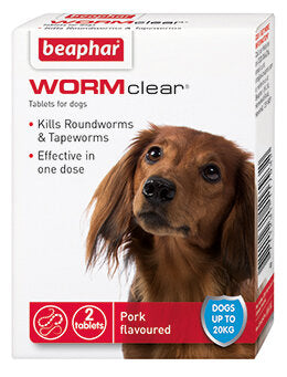 Beaphar WORMclear Dog Up to 20kg 2 Tabs - Best Before 01/26 damaged box (REF E154)