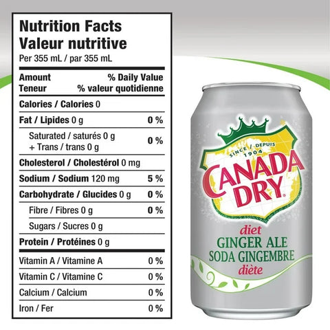 Canada Dry soda gingembre diet 12-Pack (12 x 355ml) Best before 16/12/24- damaged pack or missing pack, dented cans