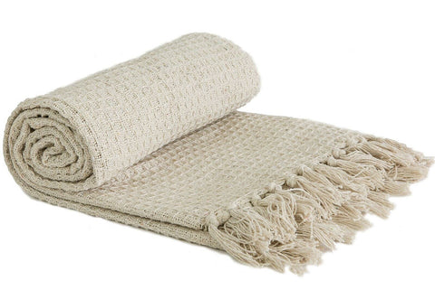 Emma Barclay Honeycomb Throw Over Blanket 90" X 100" Ivory, New but scruffy packaging