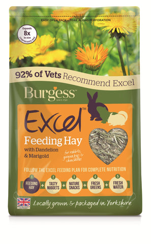 Excel Feeding Hay with Dandelion & Marigold 1kg best before 12/24, damaged pack, taped/sealed (ref TB-0)