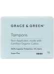 GRACE & GREEN Non Applicator Tampons Super Plus 15 units, scruffy, dirty box