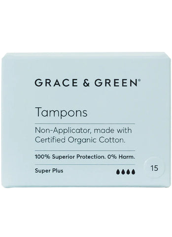 GRACE & GREEN Non Applicator Tampons Super Plus 15 units, scruffy, dirty box