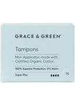 GRACE & GREEN Non Applicator Tampons Super Plus 15 units, box may be slightly dented (REF TO2-2, E178, E399, T3-5, T5-1)